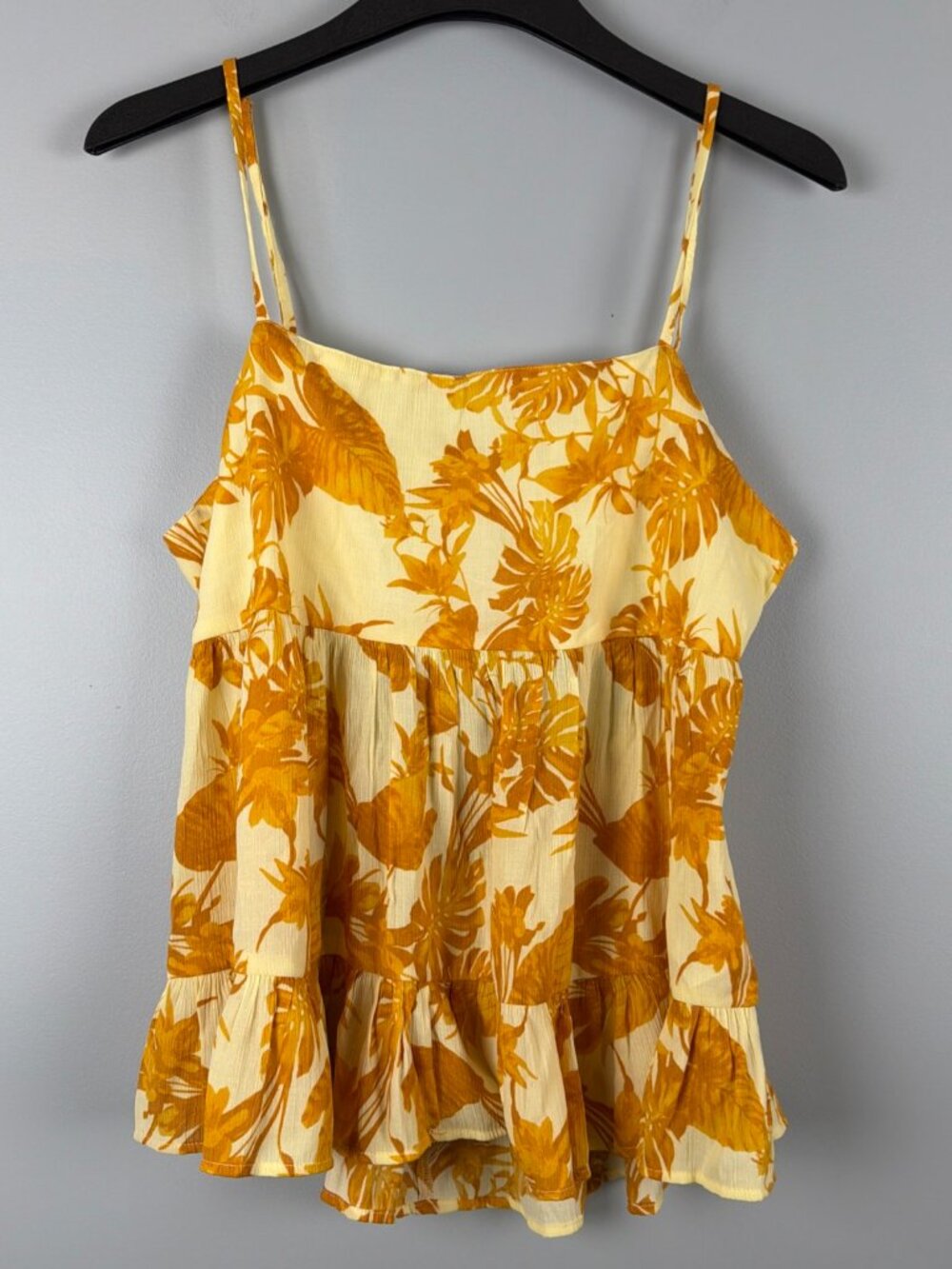 Banana Republic Tank Womens L Yellow Tiered Tropical Open Tie Back Beach NWT